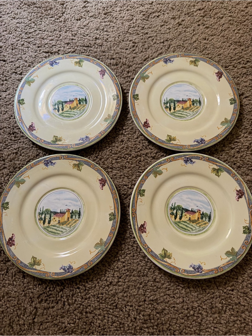 Tuscan Vineyard Ceramic Salad/Dessert Plates - Set of 4 - Cream & Multicolor
